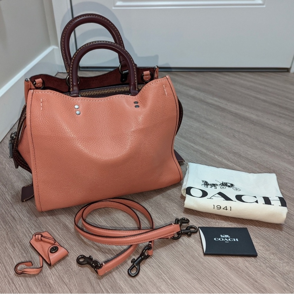 1941 Coach Rogue 30 in Melon with Burgundy & Link Novelty Strap.